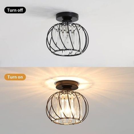Plafonnier Cristal - E27 - LED Compatible - Pour Cuisine Salle À Manger Chambre Couloir Entrée - Noir - 1 Pièce (1/5)