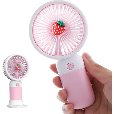 Ventilateur portable mignon et compact, mini ventilateur USB pour se rafraîchir, ventilateur de poche à piles puissant pour le camping et les voyages (rouge fraise)-AquaForge (1/3)