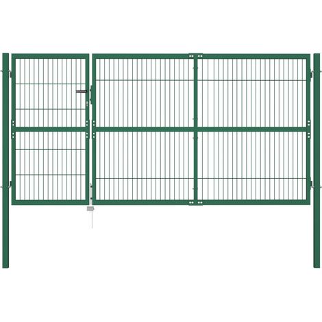 Portail de Clôture Porte Portillon Portail de jardin avec poteaux 350x140 cm Acier Vert 24406 (1/5)