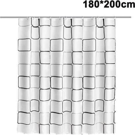 Cortina de ducha antimold, antibacteriana, lavable, impermeable, con 12 anillos de cortina de ducha, negro y blanco, grande, cuadrada, cortina de baño PEVA (1/5)