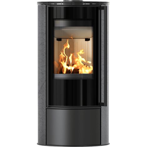 Kaminofen aus Stahl KRATKI ERIK Ø 150 5,5 kW dekorative Keramiken GRAFITE SATIN mit Türfeder (1/5)