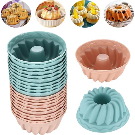 Sachets réutilisables en silicone pour aliments pour bébés, en silicone sans BPA, lot de 20 mini moules à gâteaux en forme de tour, en silicone, moules à gâteaux ronds, diamètre 6,5 cm, hauteur 2,8 cm (1/5)