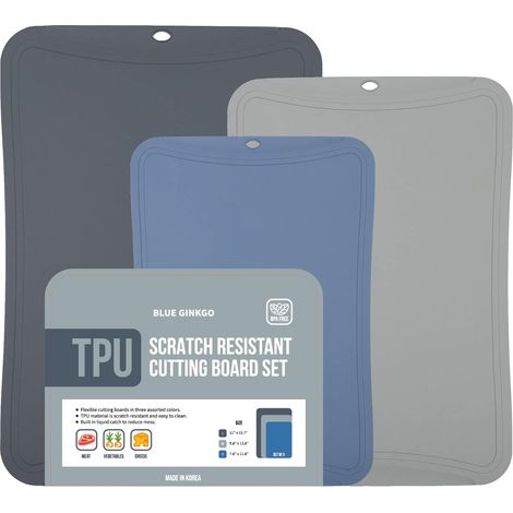 Tapis à Découper TPU [Lot de 3] – Planches à Découper Flexibles,Résistantes aux Couteaux et Durables Fabriquées en Corée (Gris foncé,Gris clair,Bleu) (1/5)