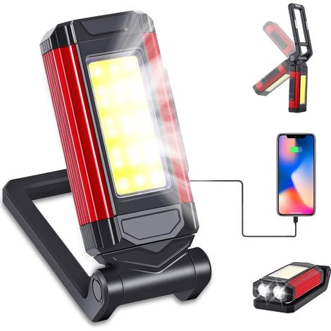 LED Magnetic Torch, Portable Foldable Flashlight Inspection Lamp Rechargeable Work Light, 360° Rotating Hook and 270° Folding Magnet Base Super Bright Torches for Repair, Emergency and Camping (1/5)