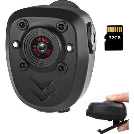 Mini caméra corporelle portable pour la police, avec vision nocturne intégrée, carte mémoire 32 Go et enregistrement vidéo HD 1080p. (1/5)