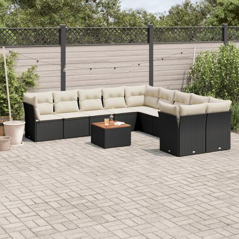 vidaXL 11-tlg. Garten-Sofagarnitur mit Kissen Schwarz Poly Rattan (1/3)