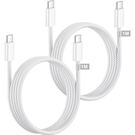 Cable USB C vers USB C Charge Rapide, 1M+1M Câble USBC Cordon PD 60W Cable Type C Nylon Fil Chargeur USBC pour iPhone 17/17Pro Max/Air/16/16e/16Pro/15Plus/15,Samsung,iPad,Xiaomi,Google (1/5)