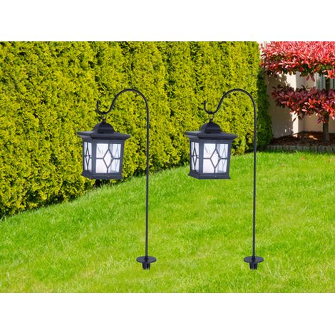 2er Set LED Solar Erdspießleuchte mit aufgehängter Laterne, Schwarz Höhe 68cm (1/5)