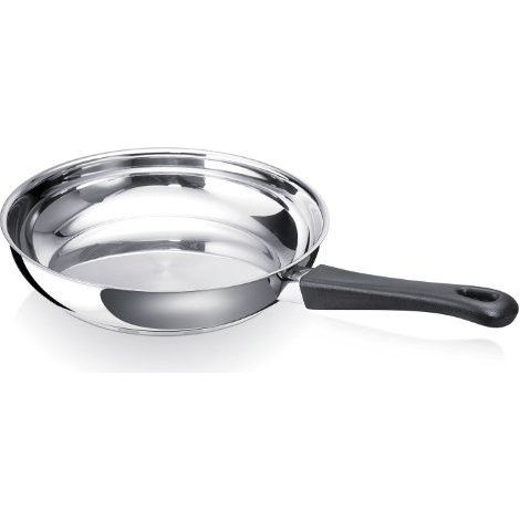 Poêle inox 28 cm triple fond capsulé – Manche bakélite isolant noir – Résistance jusqu'à 250 °C – Compatible induction et lave-vaisselle – Beka (1/5)