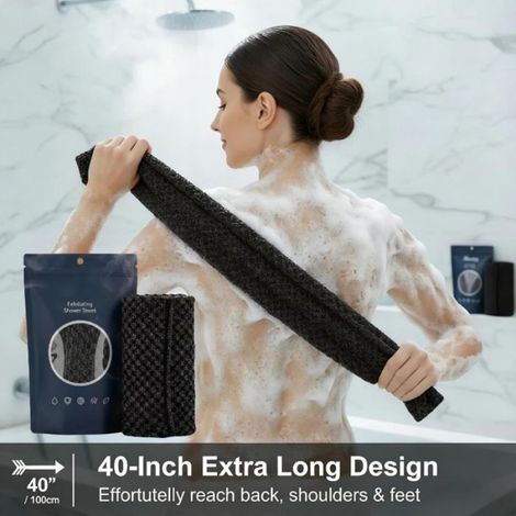 Serviette Exfoliante - Fibres De Bambou Et Charbon Actif - Pour Douche Et Dos - 23 x 100 cm - 1 Piece