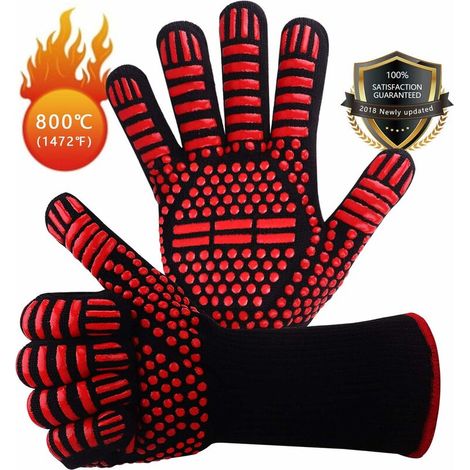 Gants de Barbecue en Silicone antidérapants EN407 pour Barbecue, Four, Four, Gants de Cuisson résistants à la Chaleur, Gants de cheminée, Gants de cheminée, Gants de cheminée jusqu'à 800 ḞC - Roug (1/5)