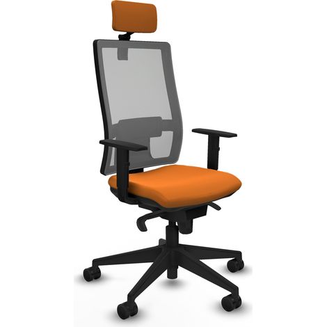 Horna sincro malla gris similpiel naranja brazos 1D base piramidal cabecero 2D ruedas 65mm nailon (1/5)