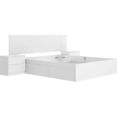 Conjunto de cabecero + dos mesitas + estructura cama 4 cajones Leonor blanco, 251cm(ancho) 96cm(alto) 196.4cm(fondo).
