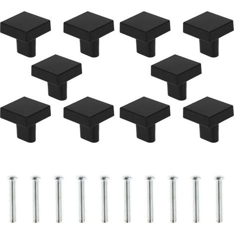 Lot de 10 Boutons de Porte Noir Boutons d'armoire Carrée en Laiton Massif Poignées de Meuble Cuisine Vintage avec Vis pour Armoire Placards Tiroirs (Noir) (1/5)