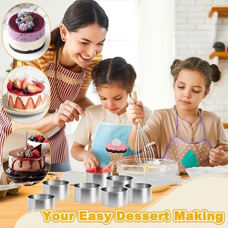 12Pcs 8cm Cercle à Patisserie Acier Inoxydable avec 2 Couvercle et 2 Base, Cercles de Présentation, Anneaux Emporte Piece Rond, Anneau Pâtisseries Circulaire pour Desserts Mousses Biscuits Gâteaux (1/5)