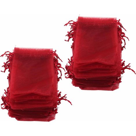 100 Sachets Organza 10x15cm pour Emballage Cadeaux, Mariages, Bijoux - Rouge (Lot de 100) (1/5)
