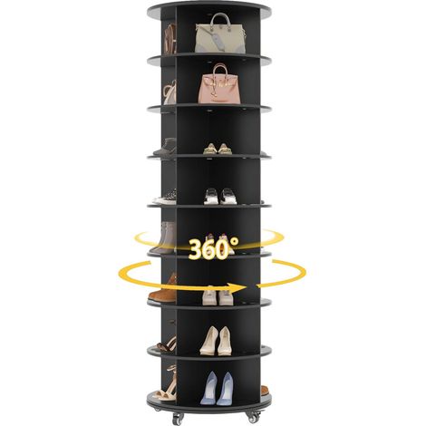 YODOLLA 8 Tier Rotating Shoe Rack Tower, 360° Spinning Shoe Storage Cabinet, Round Carousel Vertical Lazy Susan Shoe Organiser, 188x60cm, Black (1/5)