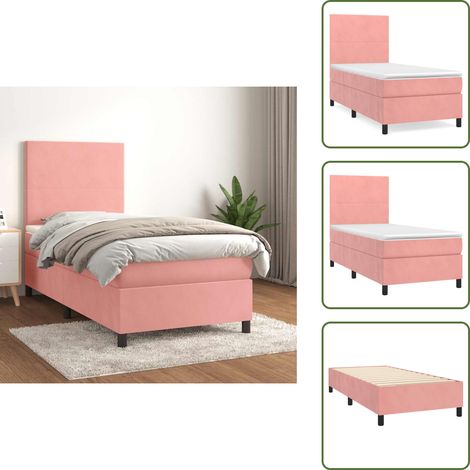 Boxspringbett mit Matratze Rosa 80x200 cm Samt - Samtbett - Boxspringbett - Doppelbett - Rosa Bett - Betten Günstig (1/5)