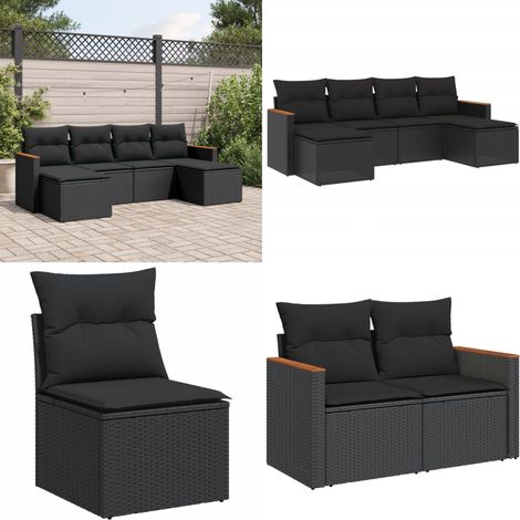 Salon de jardin 6 pcs avec coussins noir résine tressée - Ensemble Salon De Jardin - Mobilier De Jardin - Salon Extérieur - Résine Tressée - Fauteuil De Jardin - Home & Living (1/5)