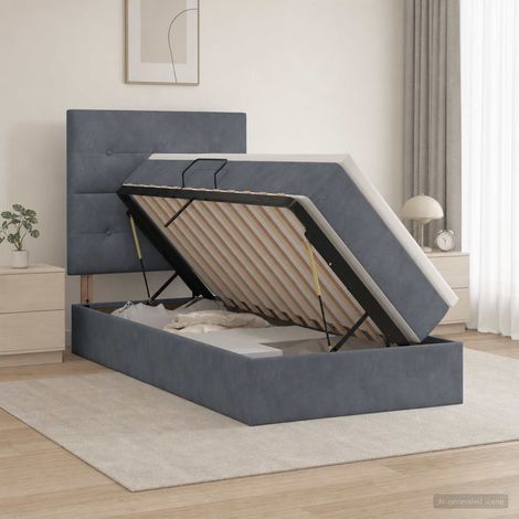 vidaXL Cama con almacenamiento y colchón Gris oscuro 90 x 190 cm (1/5)