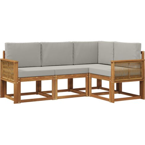 Set di divani da esterno 4 pz Salotto da Giardino Naturale e Grigio Chiaro (1/5)