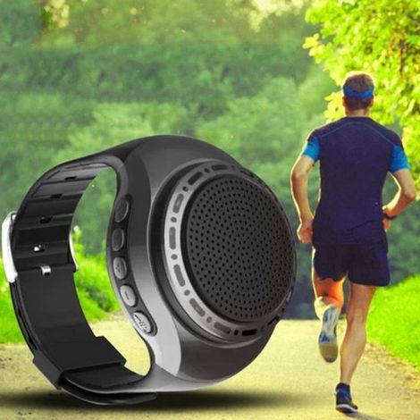 Reloj de pulsera Bluetooth con radio FM - Mini altavoz portátil ideal para actividades al aire libre, deportes, correr, con subwoofer inalámbrico, audio portátil y resistente al agua.