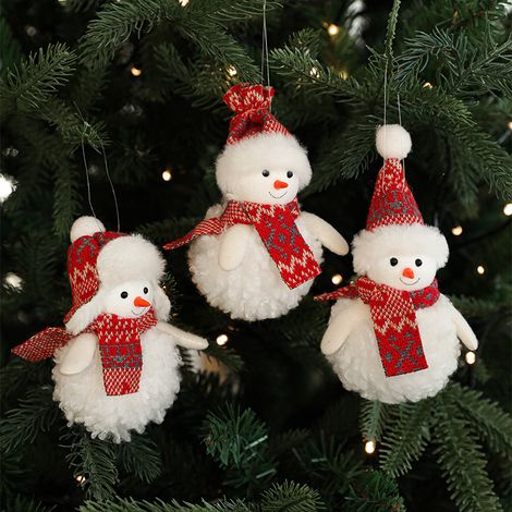 3 stück Weihnachten Baum Schneemann Anhänger Plüsch Ornamente für Urlaub Dekoration,