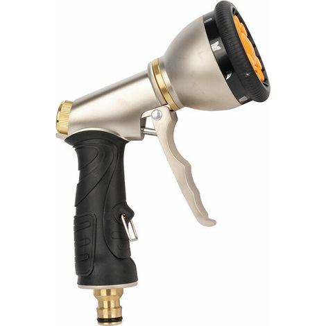 Garden Hose Pipe Spray Gun, 9 Adjustable Patterns Garden Hose Gun, Metal Multifunction Water Sprayer for Plant Watering, Car and Pet Washing (with 4Pcs Brass Connectors) (1/4)
