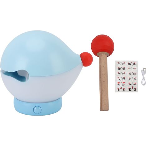 GARRYFIZH Veilleuse poisson en bois, rechargeable, sans fil, variable, avec autocollants mignons, 3 niveaux de luminosité, lampe de chevet bleue