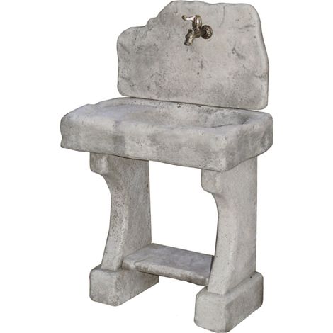 Fontana lavello da esterno in cemento realizzato a mano Decogarden Rustico 74x40x120 cm