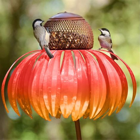 Mangeoire À Oiseaux - En Métal - Design Fleur De Tournesol Et Colibri - Étanche À La Pluie - Pour Jardin Terrasse Arrière-Cour - 1 Pièce (1/5)