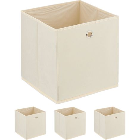 Lote de 4 cajas de almacenamiento cuadradas prácticas para dormitorio baño 30 x 30 x 30 cm de tela beis 130013903 (1/4)