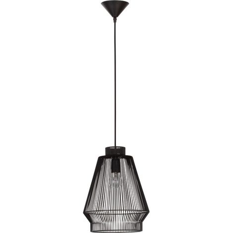 Merano Kuujjuaq 27.5cm Fil Cadre Suspension Plafonnier Noir Aluminium Fil Tissu Noir, Base LED E27