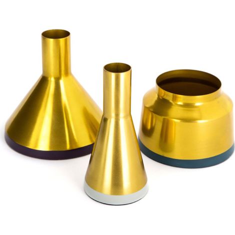Lot de 3 Vases Déco "Culture" 16cm Bleu & Or (1/3)
