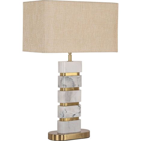 Lampe à poser dorée avec abat jour et marbre blanc élégant - Doré et marbre blanc veiné (1/5)
