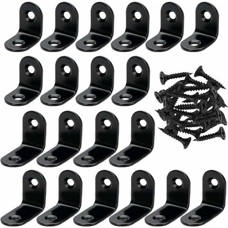 Lot de 20 supports d'angle en forme de L avec 40 vis, équerres d'angle pour bois en acier inoxydable Noir (1/5)