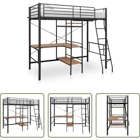 vidaXL Kinderzimmer -  Etagenbett mit Tischrahmen Grau Metall 90x200 cm