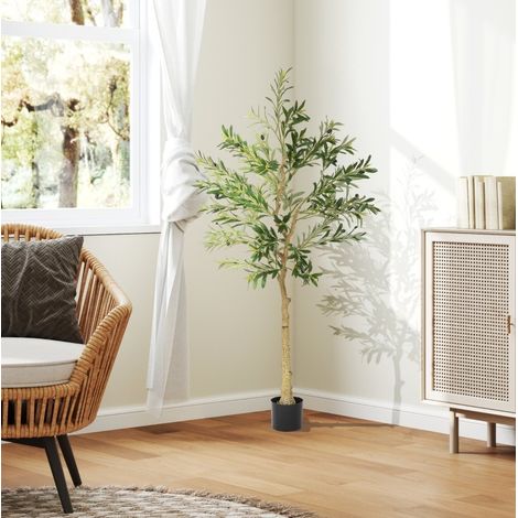 Kunstolivenbaum 150 cm Grün mit 720 Blättern und 32 Oliven, standfester Topf (1/5)