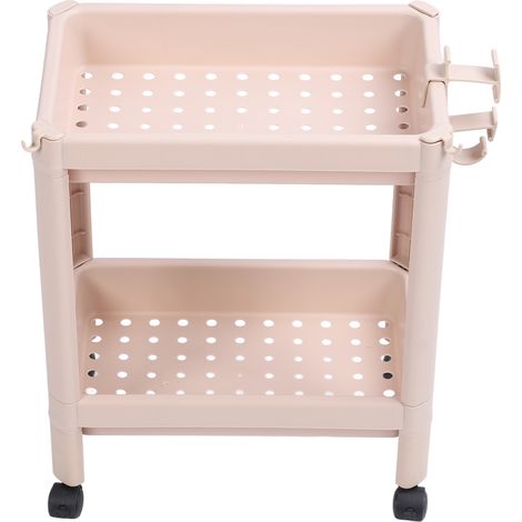 Étagère de sol pour salle de bain, stable et durable, à plusieurs niveaux, rangement d'angle libre, beige, 2 niveaux (avec roulettes) (1/5)