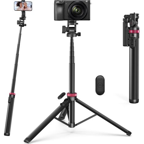 MT-78 185 cm Bluetooth-Selfie-Stick, 3-in-1-Ausziehstativ für Kamera und Smartphone mit 360°-Kugelkopf und Smartphone-Halterung für Sony, Canon, iPhone, Samsung, Huawei (1/5)