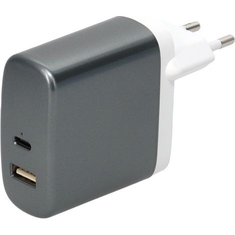 Ladegerät 2 USB A/c F - Netzstrom 230V - 12V/5A + 12V/1,5A - 18W - Weiß/Grau - Erard