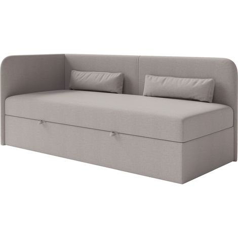 Selsey Calmmo – Jugendbett 90x200 mit Bettkasten, Chenille-Bezug, Kopfteil links, Dunkelbeige