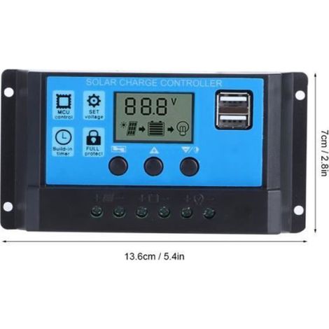 KIT PHOTOVOLTAIQUE - KIT SOLAIRE Contrôleur de Charge solaire 60A - EJLIFE - PWM LCD - Gestion complète de la charge (1/4)