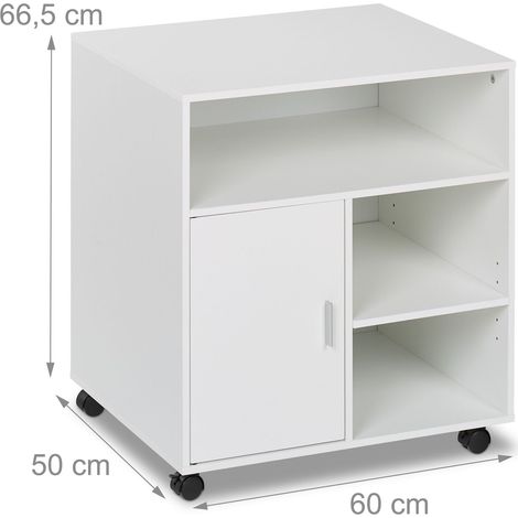 Caisson de bureau mobile pratique rangement imprimante 65 x 40 x 80 cm en bois blanc (1/3)