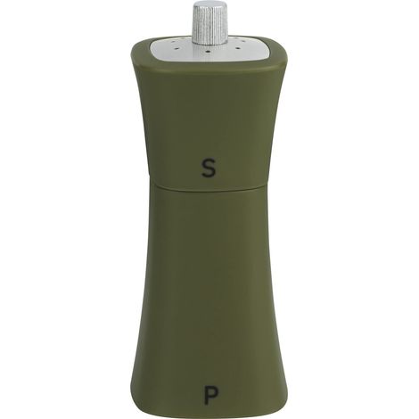 Salière et moulin à poivre 2 en 1, plastique, vert olive (1/5)