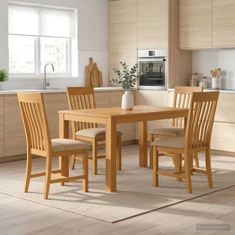 vidaXL Ensemble de salle à manger 5 pc Beige Bois de chêne massif (1/5)
