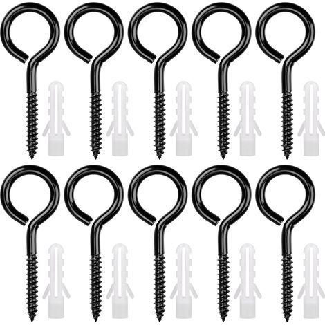 Œillets de Vis M6 x 80 mm - Lot de 10 - Acier Inoxydable Noir - Crochets Robustes 150 kg - Pour Hamacs et Auvents - Fixation Intérieur Extérieur (1/5)