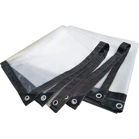 Bâche transparente à œillets, toile plastifiée, 2x2m, noire/transparente, résistante et imperméable pour extérieur, couverture polyvalente. (1/5)