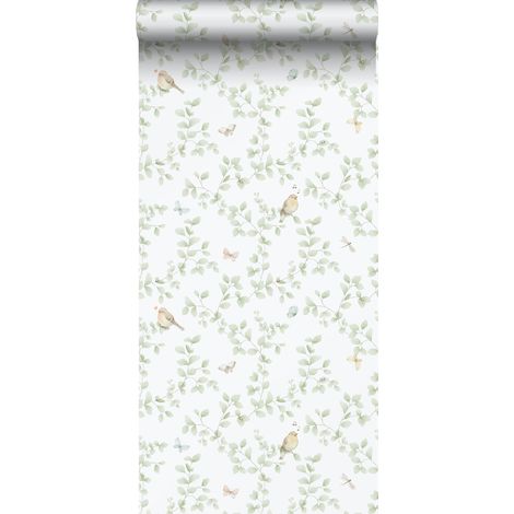 papier peint fleurs et oiseaux vert clair et blanc - Sanders & Sanders (1/4)