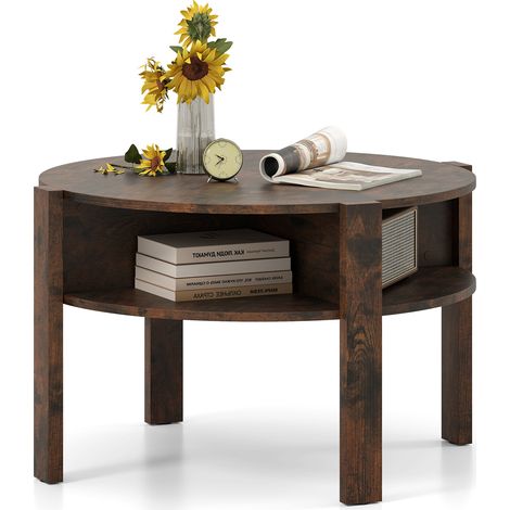 COSTWAY 2-Tier Round Coffee Table 74cm Tea Cocktail Table w/ Storage-Coffee